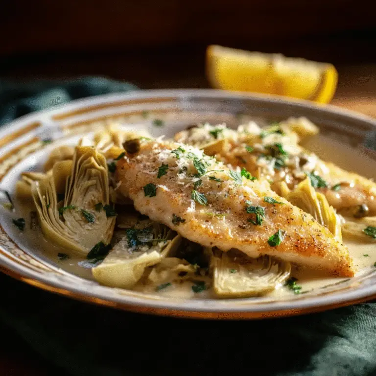 Crispy Artichoke and Parmesan Tilapia fillets with golden herbs