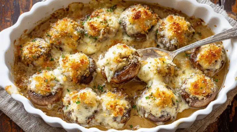 A plate of gluten-free Longhorn stuffed mushrooms garnished with fresh parsley.