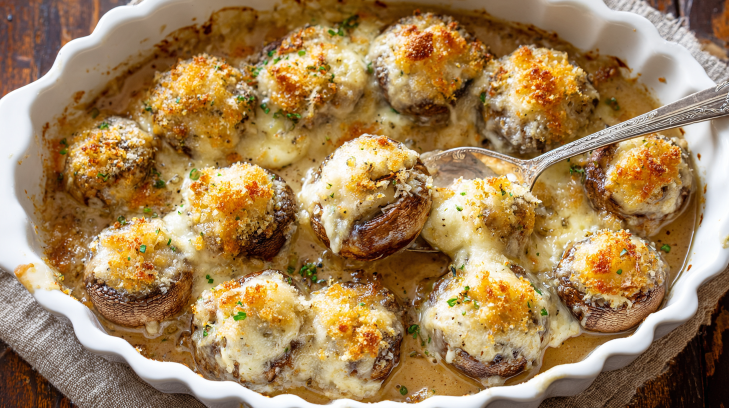 A plate of gluten-free Longhorn stuffed mushrooms garnished with fresh parsley.