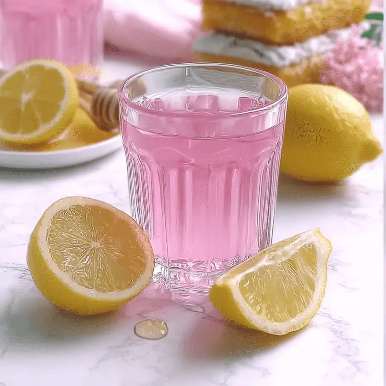 Himalayan pink salt drink in a clear glass with lemon wedges on a marble countertop