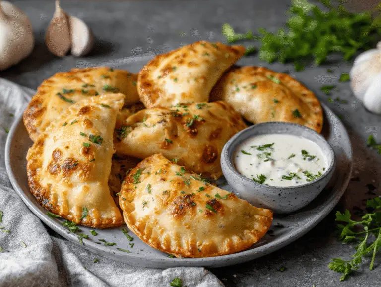 A platter of freshly baked keto chicken empanadas ready to serve