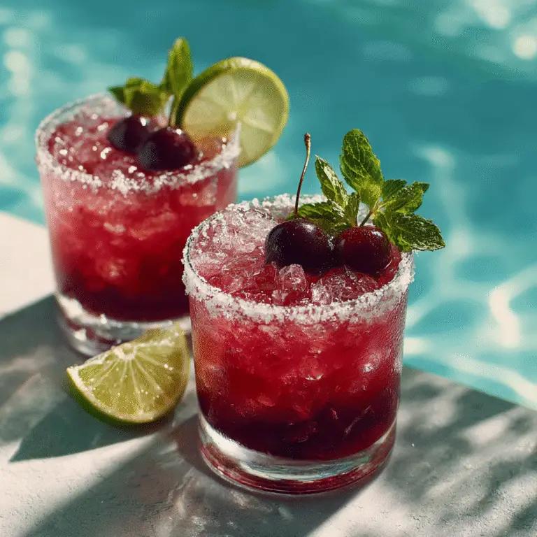 Served Cherry Lime Agua Fresca with garnishes
