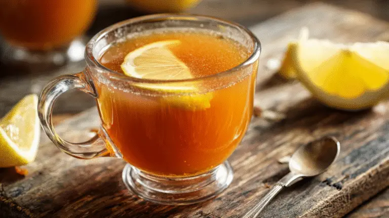 Traditional Agua Dulce con Té served in a glass mug with a cinnamon stick.