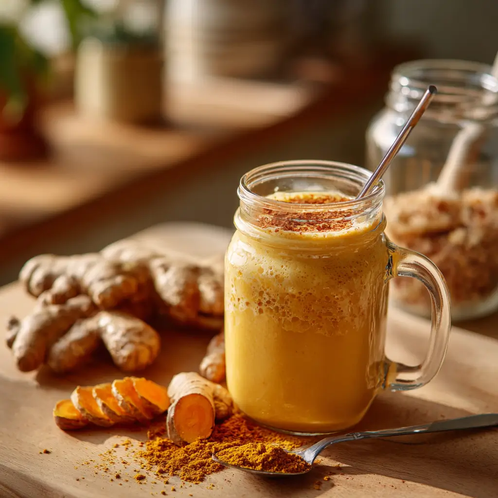 anti-inflammatory turmeric ginger smoothie in kitchen