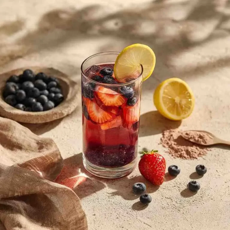 Berry collagen water tonic with blueberries and strawberries