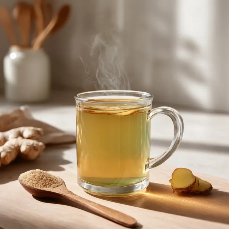 Green tea collagen drink with ginger slices