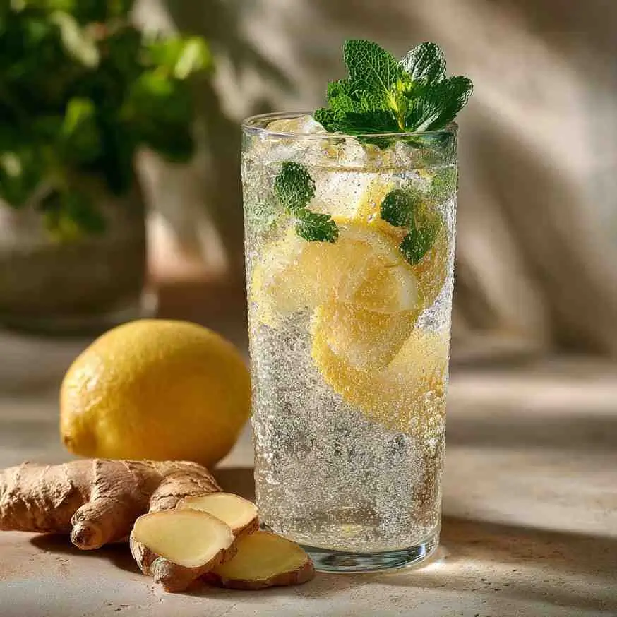 Metabolism-boosting sparkling collagen water with ginger and lemon