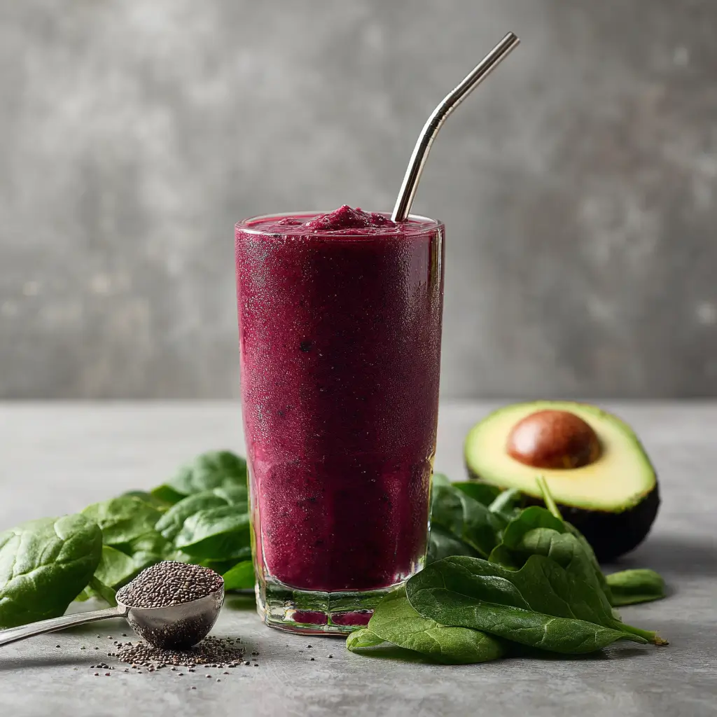 weight loss smoothie with spinach, berries, and avocado