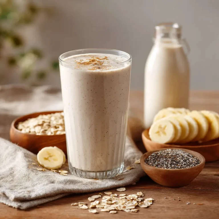 A synbiotic shake with kefir, oats, and green banana to feed good gut bacteria.