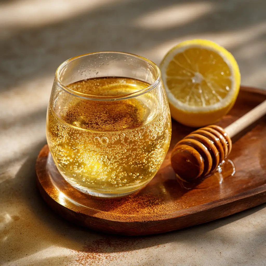 finished honey brain booster tonic glowing glass