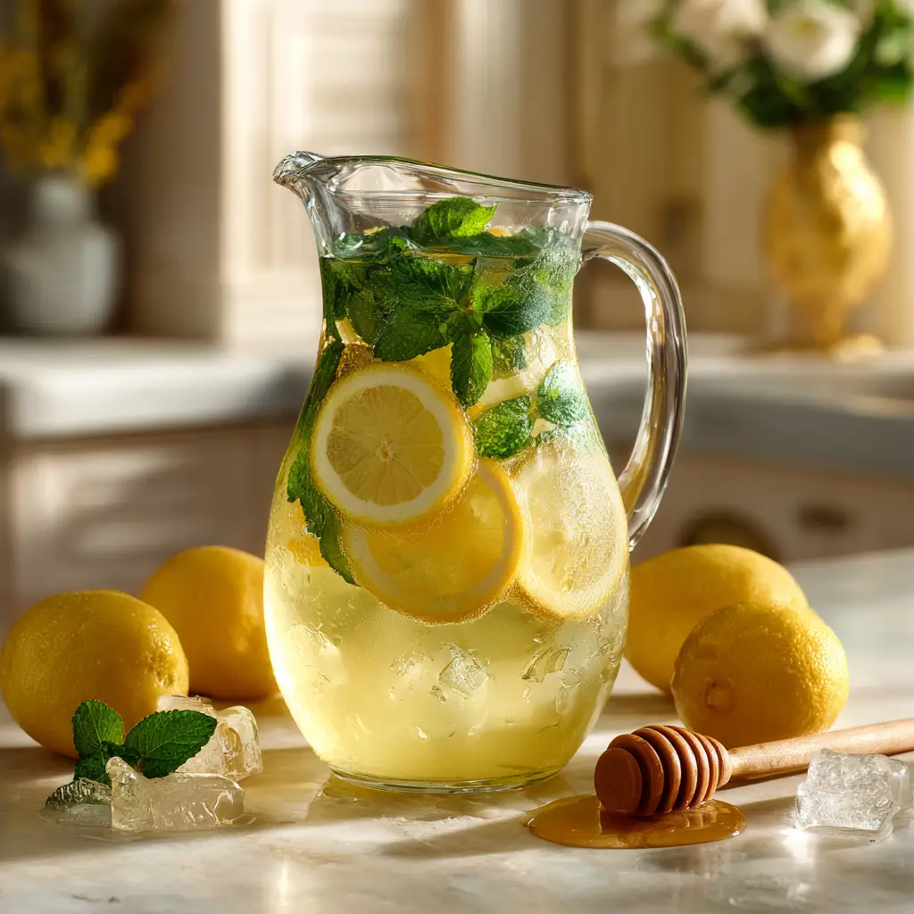pitcher of homemade sugar-free blood sugar lemonade
