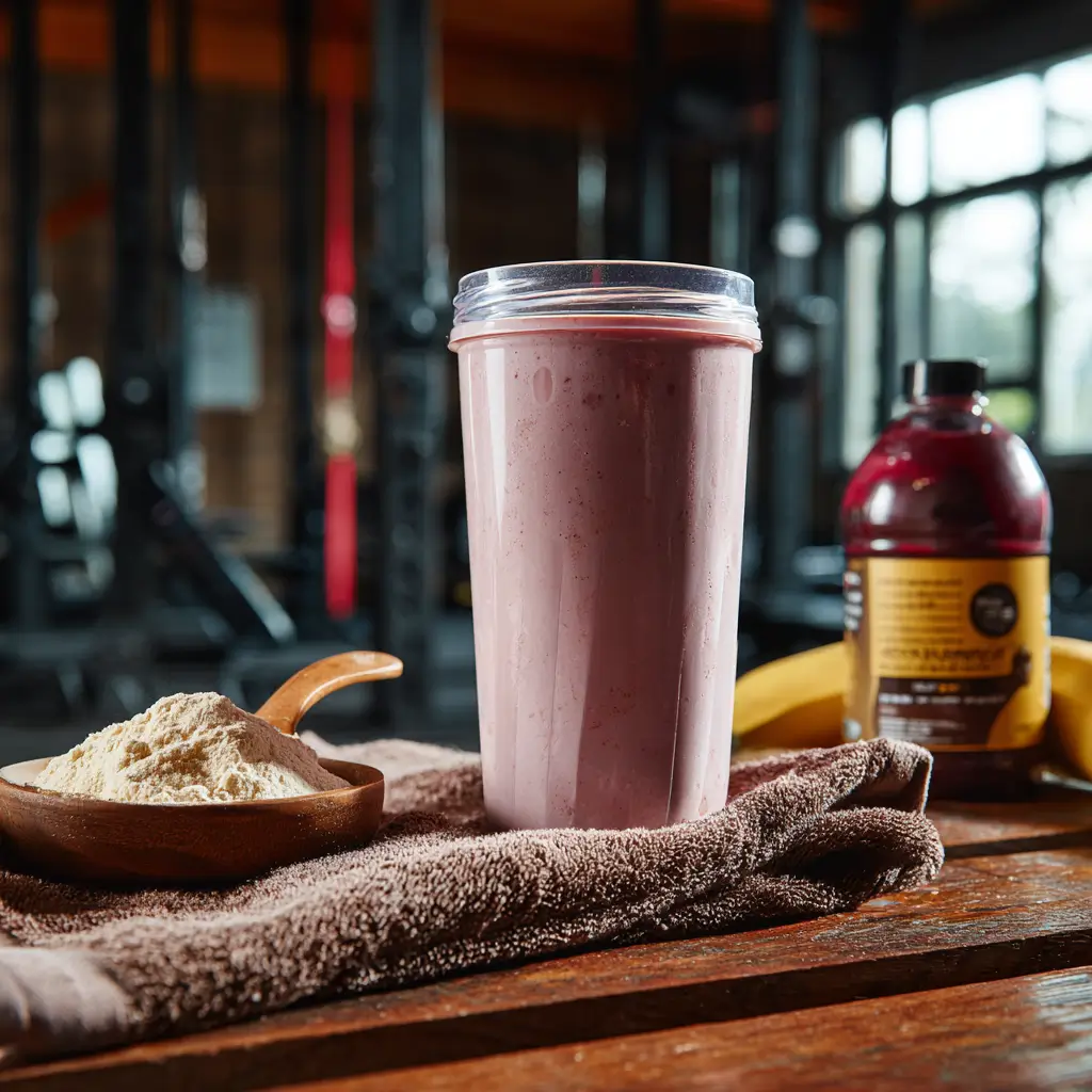 post-workout protein smoothie with banana flour and tart cherry