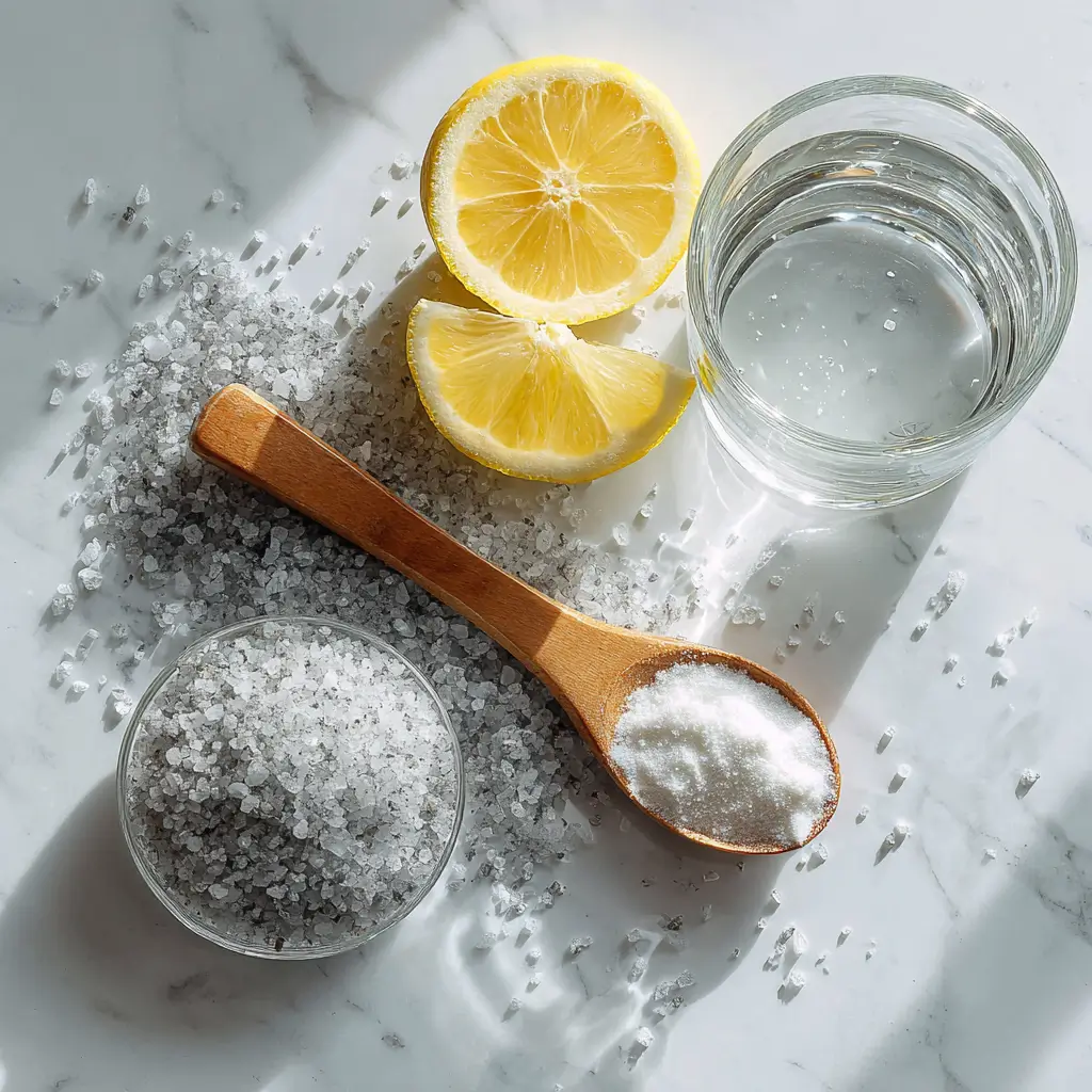 Celtic salt, baking soda, and lemon ingredients for hydration recipe