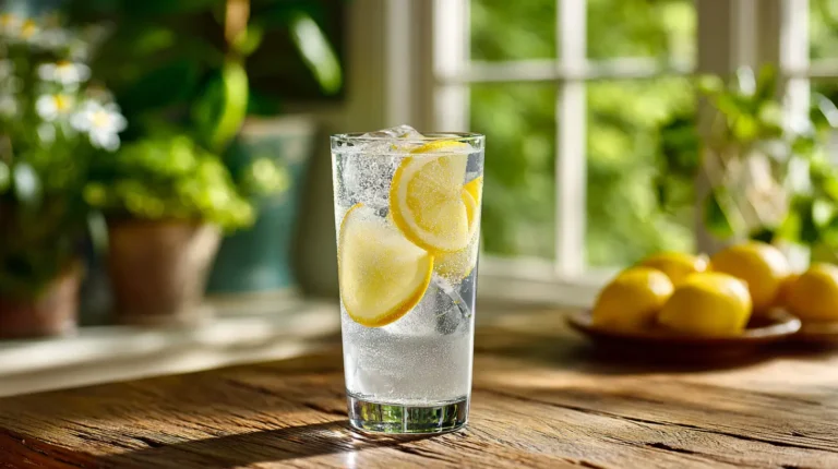 Celtic salt lemon water served cold with ice and lemon slices