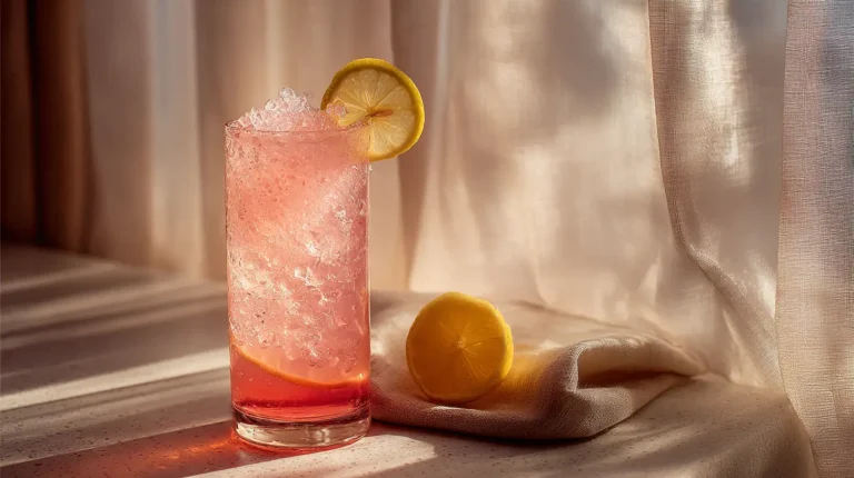 served pink salt trick drink with lemon