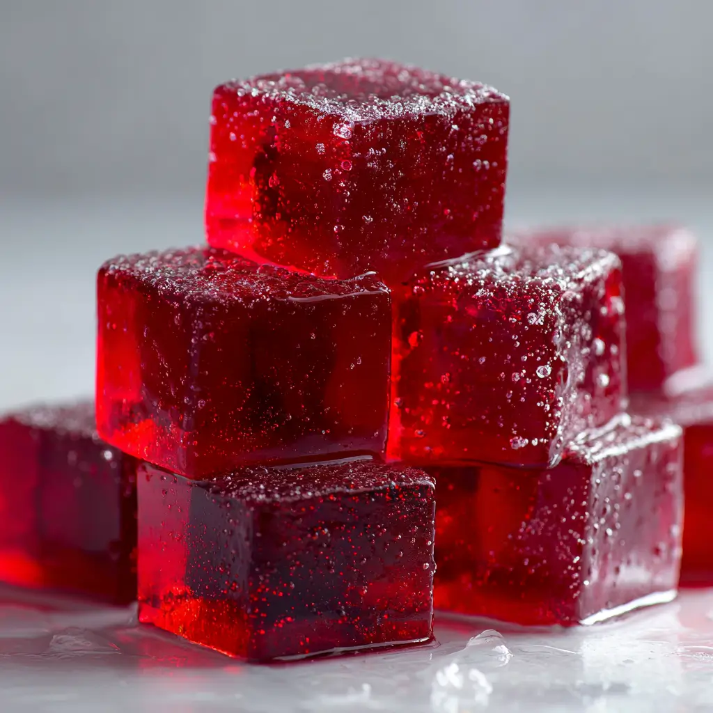 red whey protein gelatin cubes served cold
