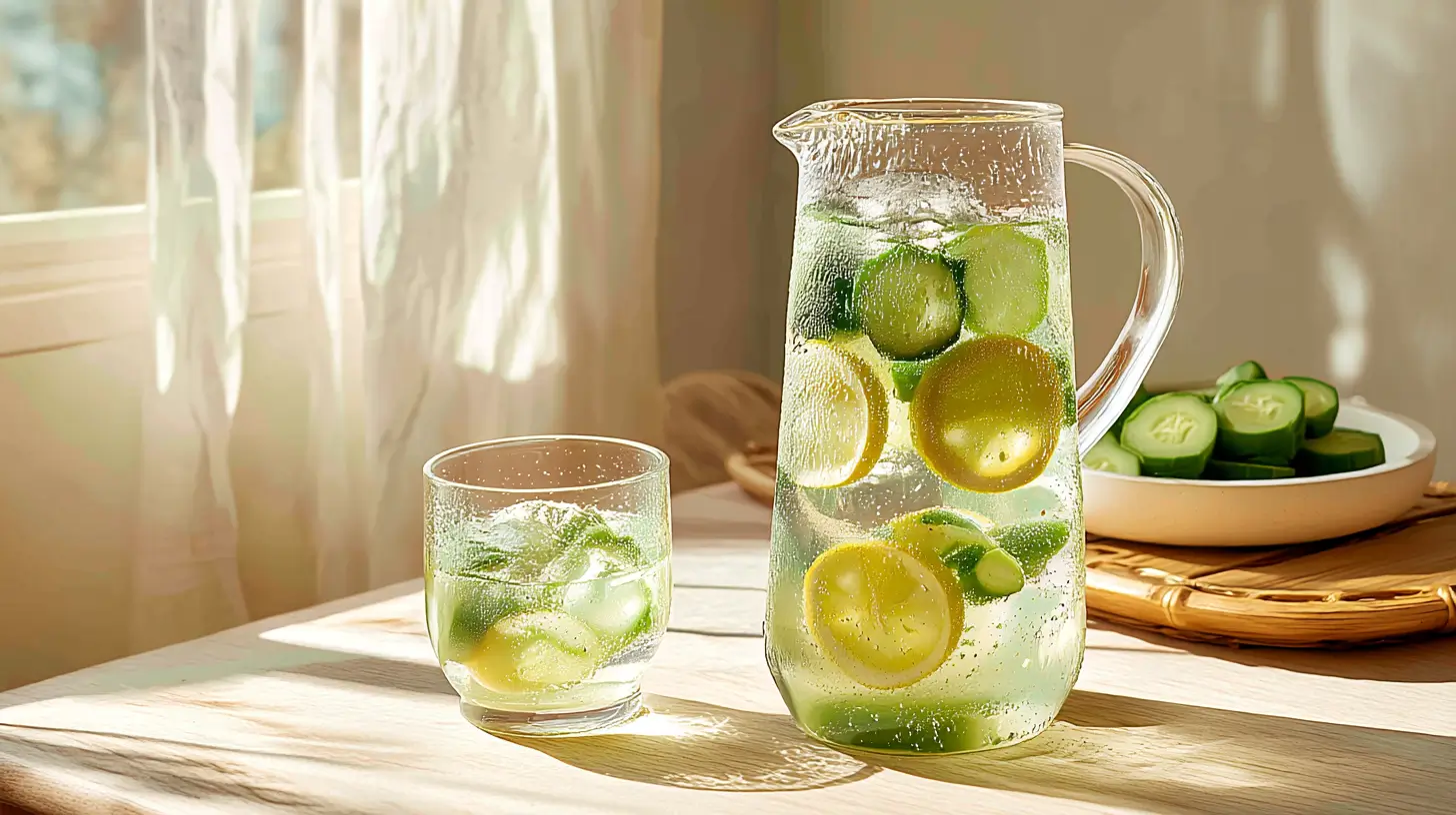 okra water recipe for weight loss served with lemon in a glass pitcher